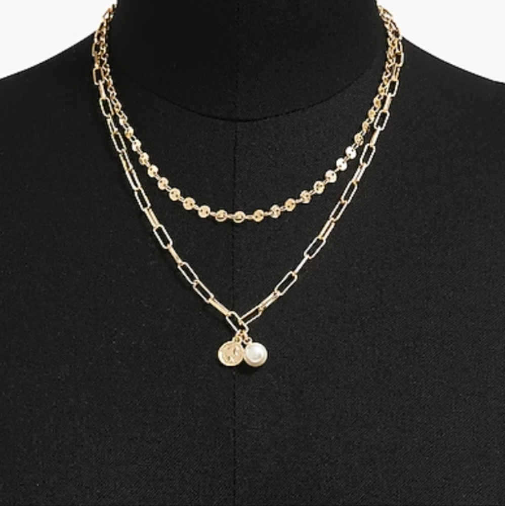 J CREW SMALL COIN AND PEARL LAYERING NECKLACE